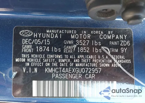 2016 Hyundai Accent Se из США, поврежденный, VIN KMHCT4AEXGU072957